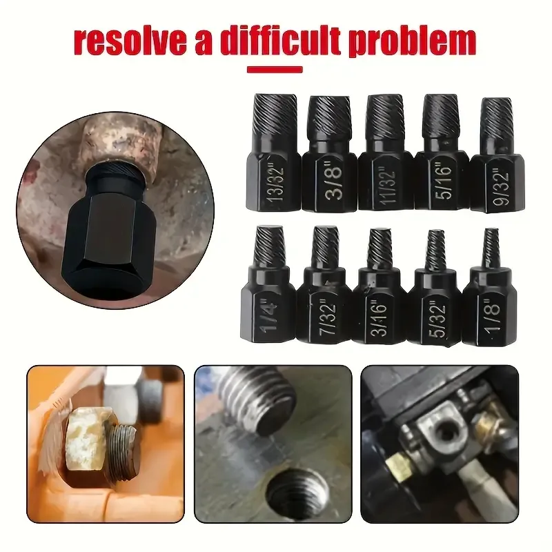10pcs Metal Nut Removal Tool Set - Hex Bolt & Multi-Tooth Screw Extractor Kit for Home DIY Projects