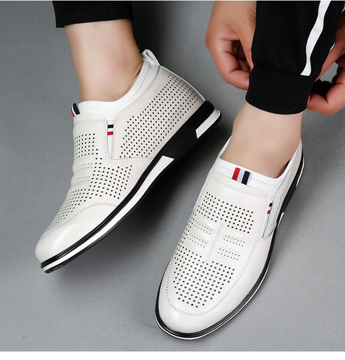 White leather height-enhancing shoes