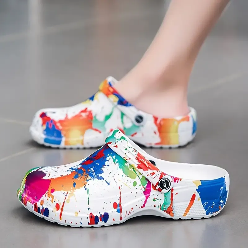Women's Graffiti Pattern Clogs, Casual Slip On Garden Shoes, Lightweight Beach Shoes