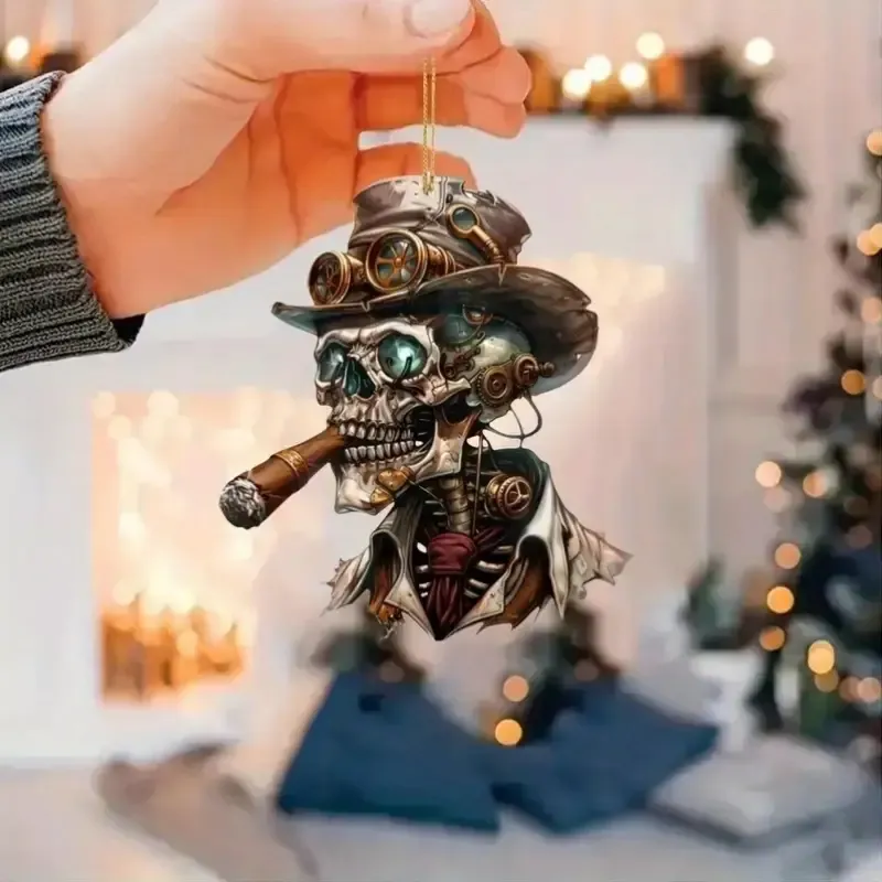 Steampunk Skull Car Rearview