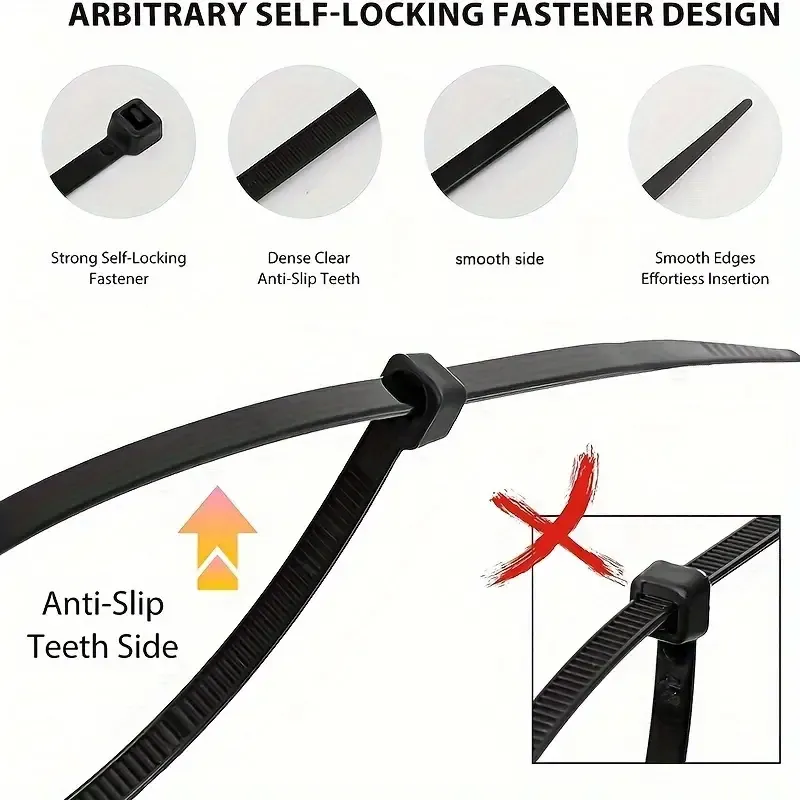2×100pcs Nylon Cable Ties,UV Resistant, Self-Locking, Black Zip Ties For Home & Office Cable Management