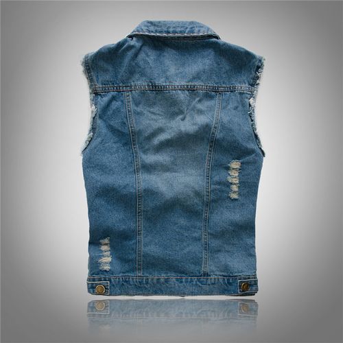 2025 Men's Denim Vest Foreign Trade Motorcycle Men's Light Color Vest Waistcoat Hole Vest