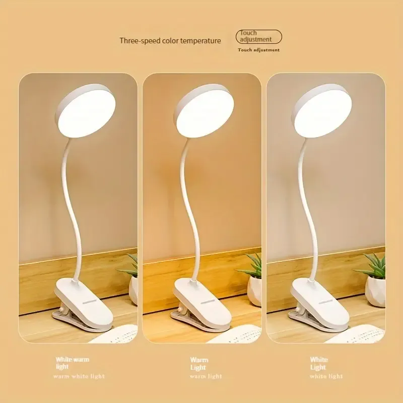 Rechargeable LED Desk Lamp with Clip-On Design - Adjustable Brightness, Touch Control, Eye & Vision Protection for Reading and Study
