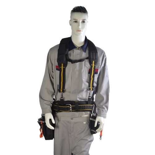 H-type multi-functional tool strap with hanging tool bag to reduce load