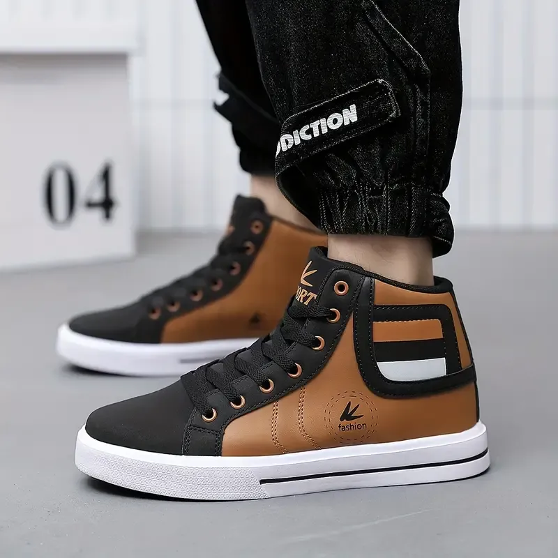 Comfy Non Slip Men's High Top Skateboard Shoes Solid Classic Trendy Lace Up for Outdoor Walking Hiking Jogging All Seasons