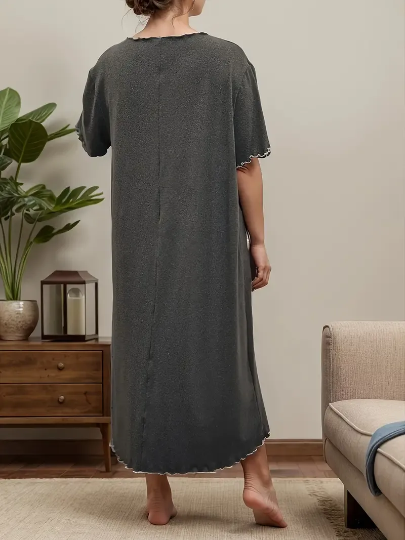 Women's Plus Casual Sleep Dress, Plus Size Bow Decor Short Sleeve V Neck Nightdress