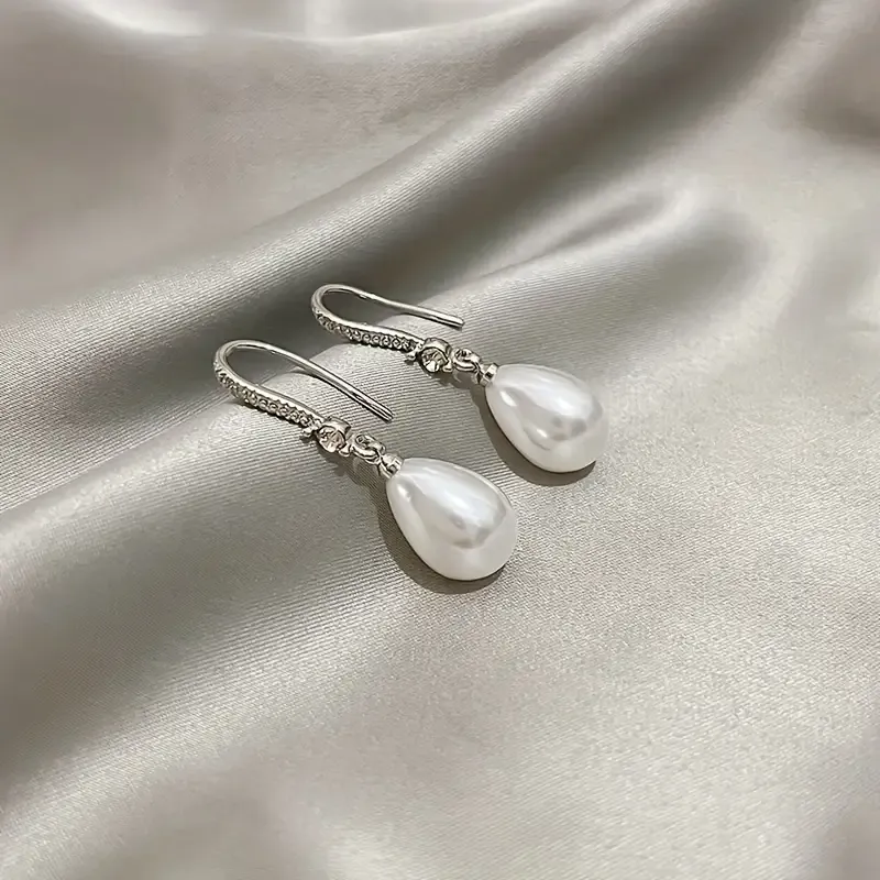 Elegant Long Drop Earrings with Faux Pearl Accents - Chic Alloy Dangle Jewelry for Women, Perfect for Parties & Casual Attire