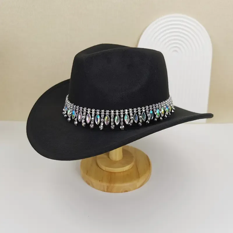 Stunning Rhinestone Cowboy Hat for Women - Lightweight, Non-Stretch Polyester Construction, Perfect for Weddings, Parties, and Outdoor Events with Sparkling Accents and Classic Western Style