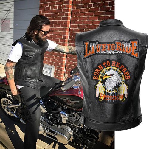 Motorcycle Eagle & Dreamcatcher Embroidery Pattern PU Leather Men's Casual Tank Top
