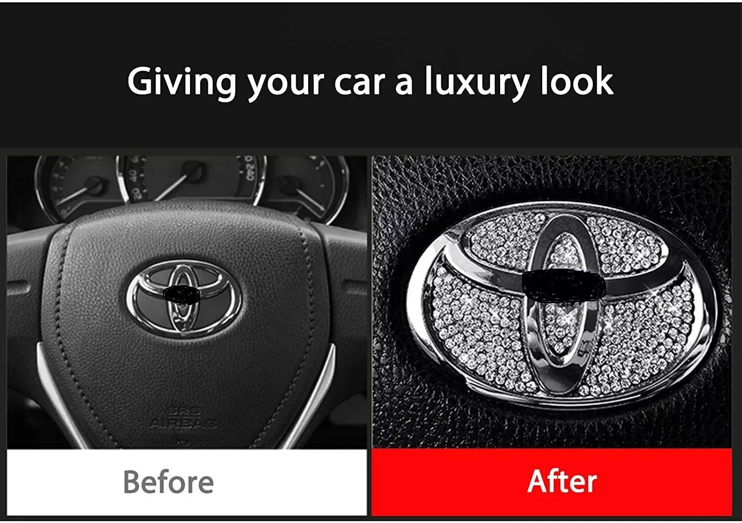 Steering Crystal Caps Compatible for Toyota Steering Emblem Badge Cover
