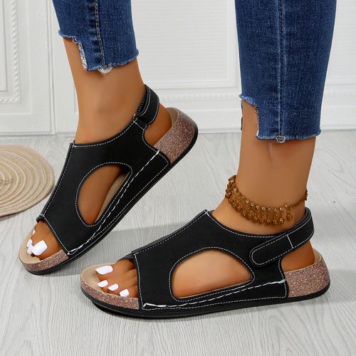 Large size Velcro platform sandals for women, sewn seams, breathable, hollow wedge-heeled beach sandals
