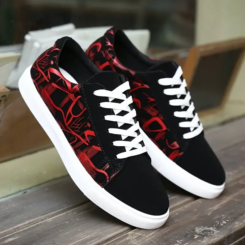 Comfy Men's Low Top Skateboard Shoes, Trendy Street Style Non Slip Lace Up Casual Sneakers For Outdoor Activities