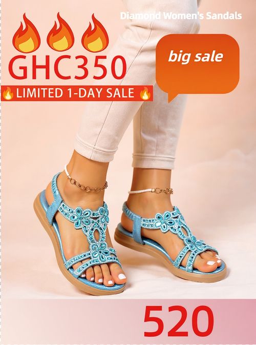 Hollow flat rhinestone fashionable women's sandals