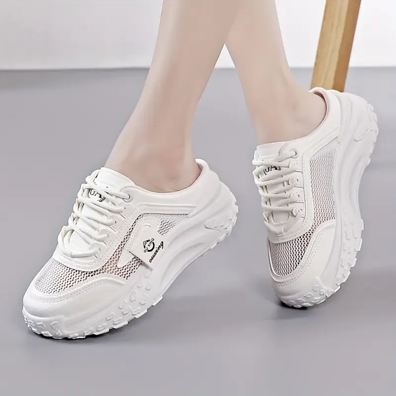 Women's Fashion Platform Slippers, Casual Mesh Sandals, Versatile Thick Sole Flats, Breathable Summer Outdoor Shoes