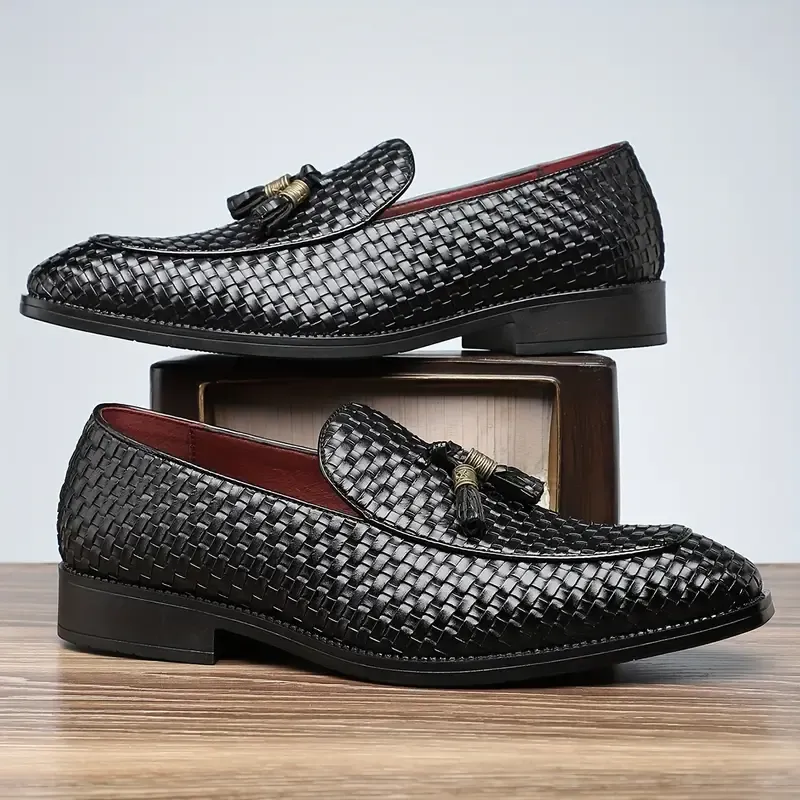Festive Red Loafer Dress Shoes - PU Leather