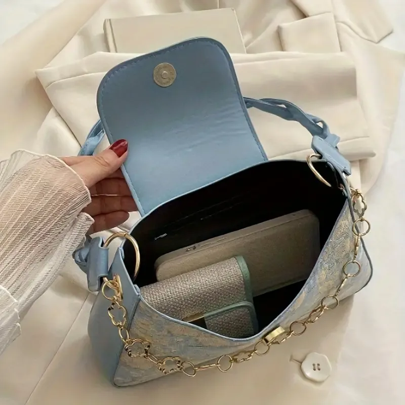 Oil Painting Shoulder Bag, Vintage Braided Strap Handbag, Flower Pattern Literary Underarm Purse For Women