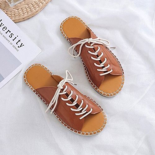 Chic Lace-Up Flat Slide Sandal