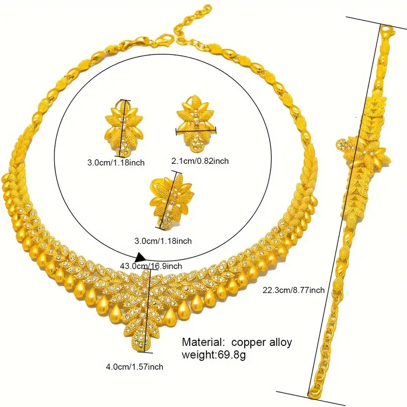 Urban Fashion Inspired Zinc Alloy Jewelry Set Necklace, Bracelet, Earrings, Crystal Embellished Droplet Design for Bridal, Party, Engagement, Valentine's Day Gift