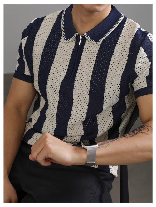Lapel sweater half zip business men's shirt