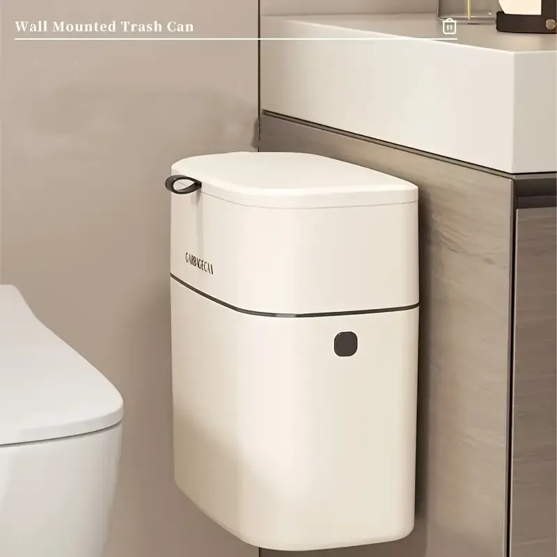 1pc Large Capacity Wall Mounted Household Trash Can with Lid, Slim Horizontal Garbage Can for Living Room, Kitchen Accessories