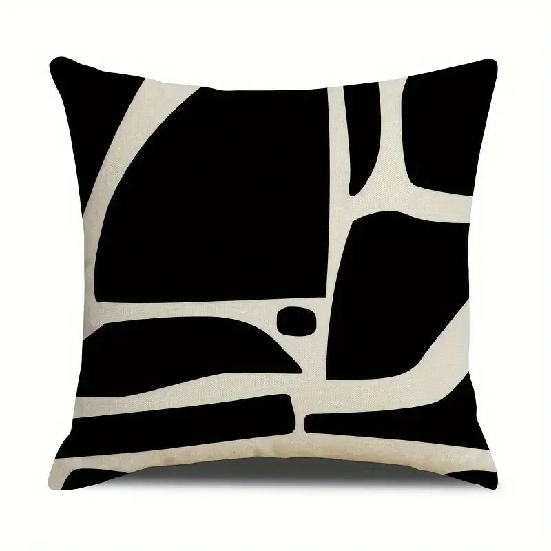 4pcs 1set Contemporary Geometric Abstract Pillow Covers, 45x45cm Linen Cushion Cases, Zippered Sofa Decor, Home Decor, No Insert, Machine Washable