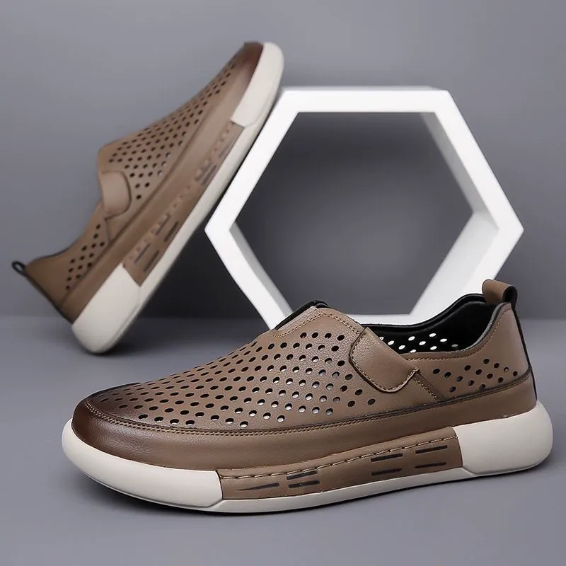Hollow breathable leather shoes