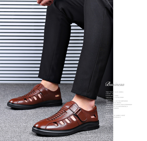 Low-top hollow leather slip-on