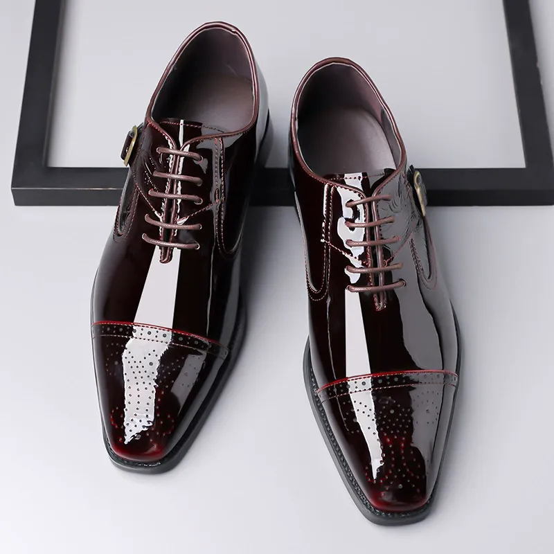 Men's Casual Shoes Youthful Gentlemen's Suit Shoes Trendy Leather Shoes Business Lace-Up Pointed-Toe Anti-Slip
