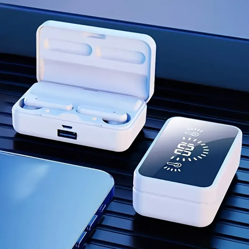 Wireless earbuds with digital display, mirror charging case, high sound quality, for sports, games, music
