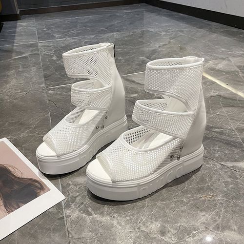 Summer 2024 Women's Heeled Sandals Thick Heel Sandal High Heels White Wedge Women Mesh Sandals