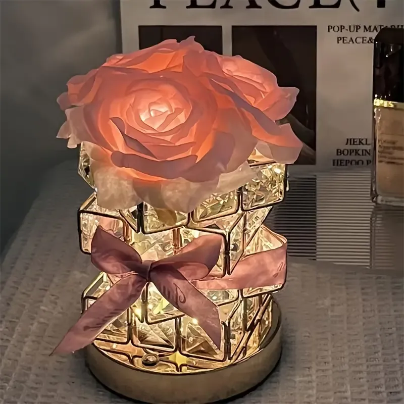 USB-Powered Pink Rose LED Night Light - Decorative Artistic Ambiance Lamp For Living Room & Bedroom - Perfect Gift For Holidays, Birthdays, And Christmas (Batteries Not Included)
