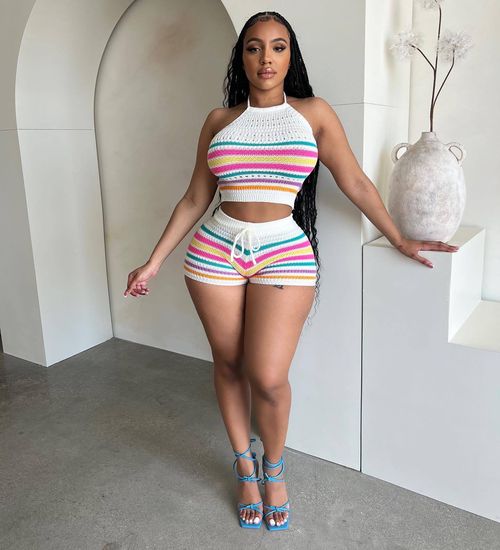 Summer women's new sweater fashion backless halter neck top hip tights suit