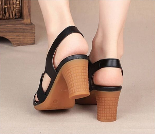 Women's Chunky Heeled Sandals, Peep Toe Elastic Strap Slip On Heels, All-Match Going Out Sandals