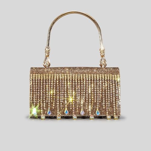 Fashion tassel rhinestone handbag for women niche design hot diamond evening bag metal handle flap shoulder messenger bag