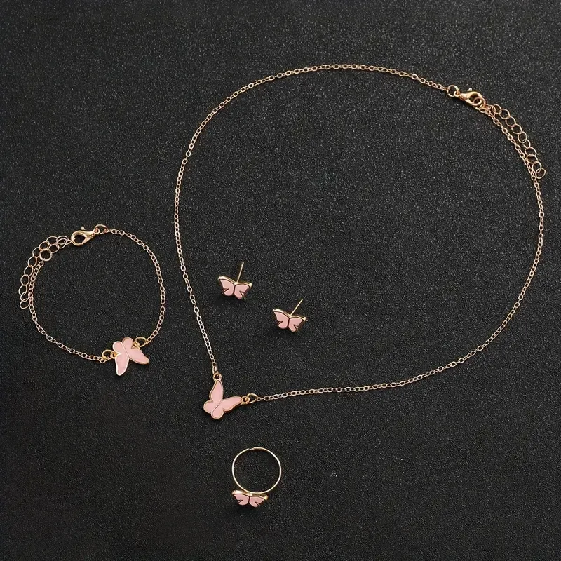 6 Piece Diamond British Watch Butterfly Jewelry Set for Women