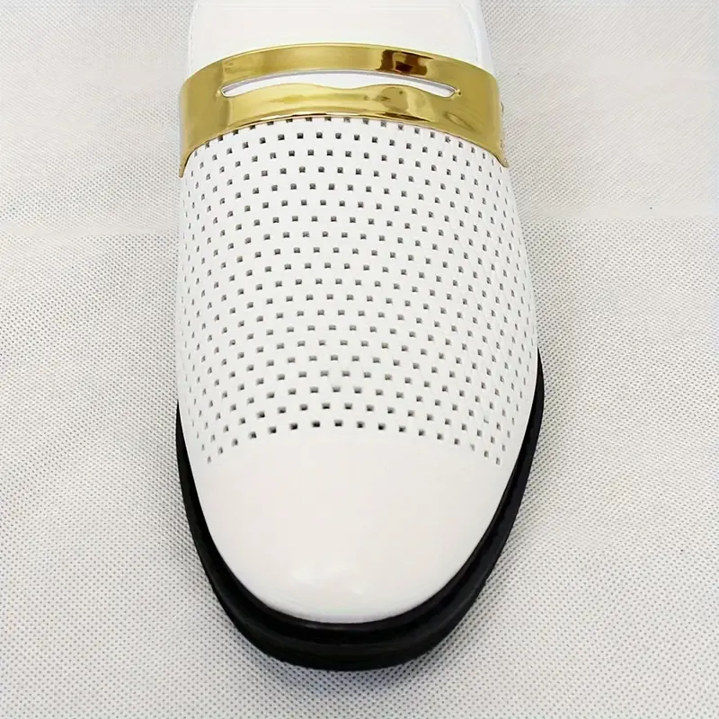 Men's Fashion Hollow Out PU Leather Loafers, Comfortable Formal Dress Shoes For Business Meetings Party