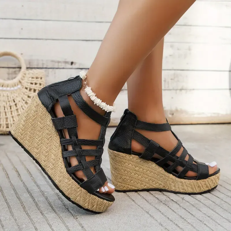 Women's Solid Color Wedge Heeled Sandals