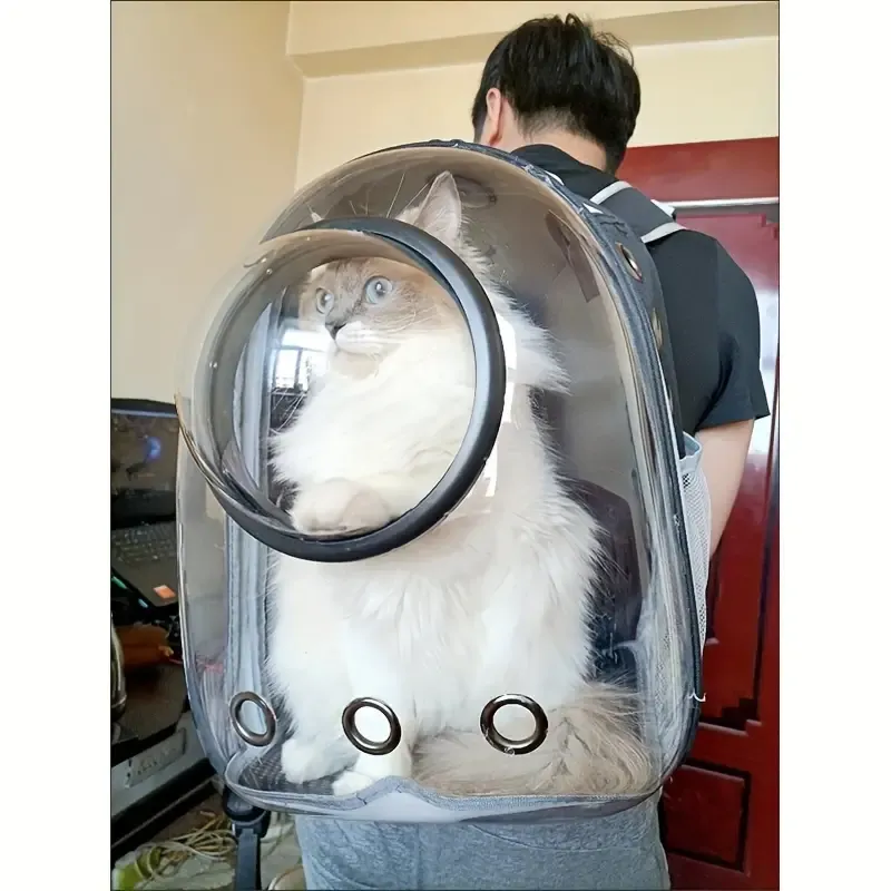 1pc Pet Bag Transparent Cover Outdoor Dog And Cat Bag, Space Cover Side Opening Breathable Double Shoulder Pet Bag Cat Bag