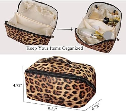 Stylish Leopard Pattern Zipper Makeup Bag, Lightweight Carry On Bag, Versatile Toiletry Wash Bag