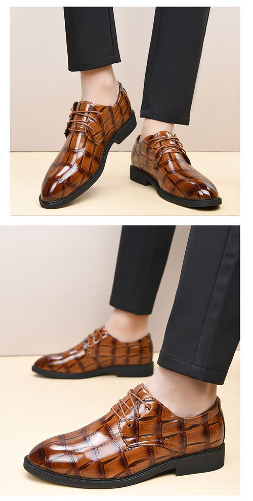 business formal leather shoes with checkered