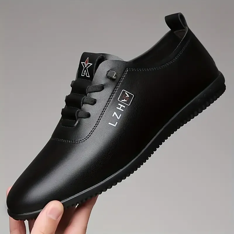 Men's Solid Color Business Style Walking Shoes, Comfy Non Slip Rubber Sole Durable Shoes For Men's Outdoor Activities