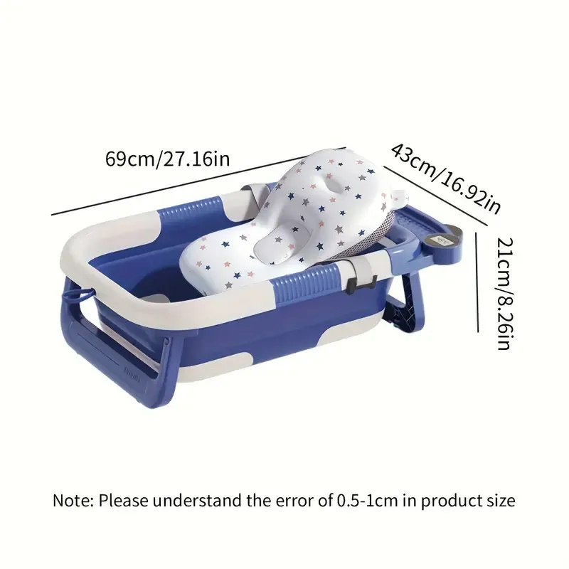 Foldable Baby Bathtub with Temperature-Sensitive Bath Mat, 3-Panel Design, Polypropylene PP Material, 27.16 x 16.92 x 8.36 inches - Compact and Portable for Easy Storage