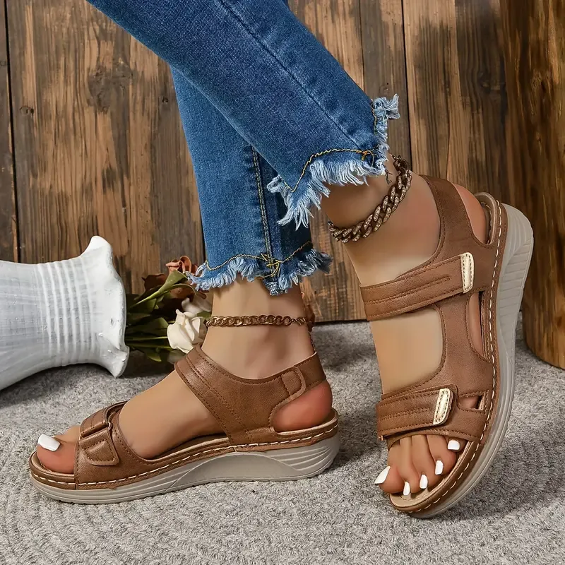 Women's Solid Color Casual Sandals, Platform Soft Sole Walking Comfort Shoes, Summer Wedge Holiday Shoes