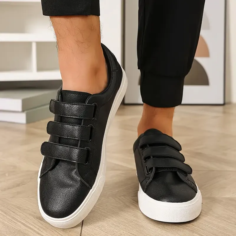 Men's Fashion Sneakers with Magic Tape Closure - Casual & Sporty, Faux Leather Walking Shoes with Rubber Sole