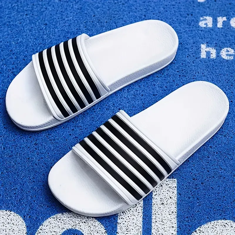 Men's Striped Open Toe Slippers, Lightweight Non-slip Quick-drying Slippers For Indoor Outdoor Walking