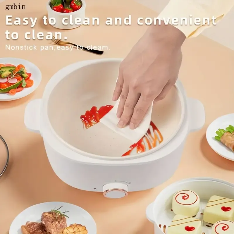 Gmbin Multifunctional Electric Cooker with Steamer - 220V-240V British Specification Plug - Power Supply Operated, Versatile Cooking Pot with ABS Material for Boiling, Steaming, and Frying
