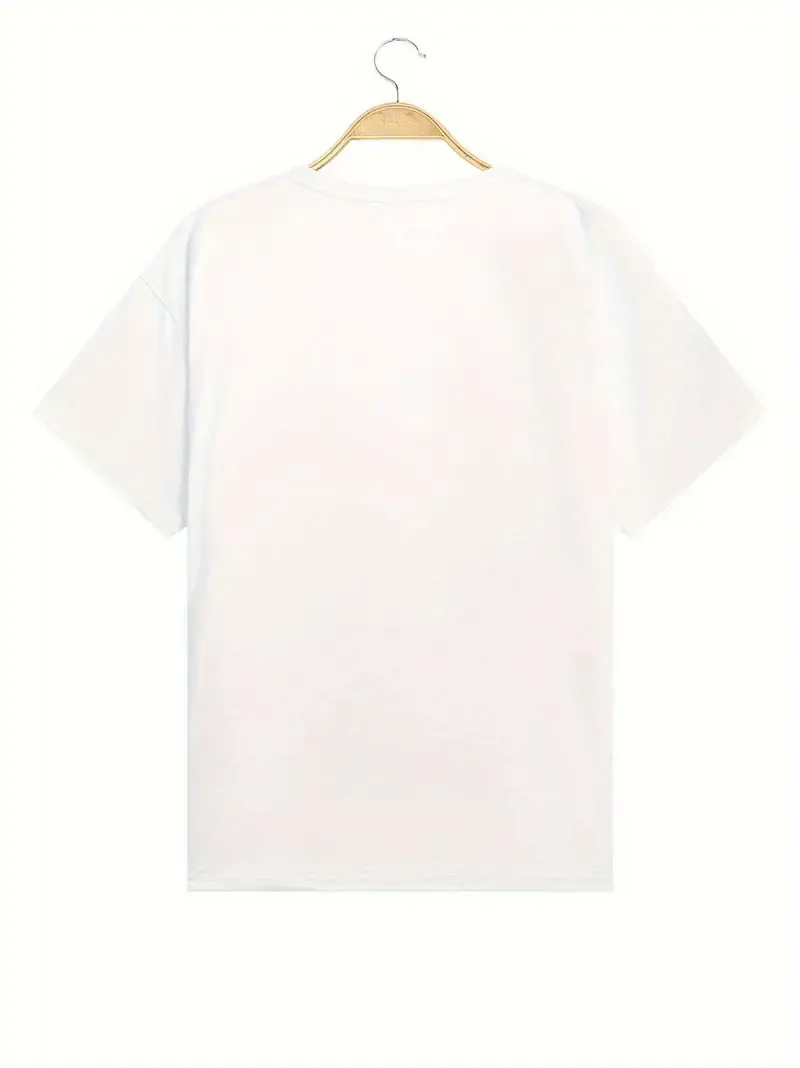Rose Print Crew Neck T-Shirt, Casual Short Sleeve T-Shirt For Spring & Summer, Women's Clothing