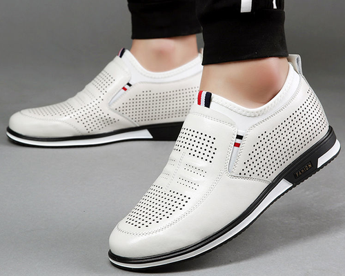 White leather height-enhancing shoes