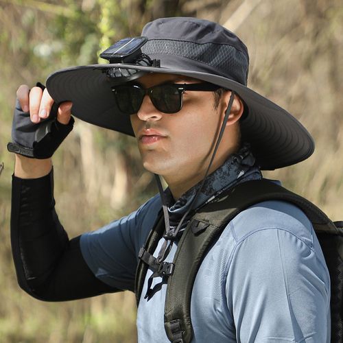 Long-lasting and high-wind-power lithium battery rechargeable solar fan hat men's outdoor sun hat