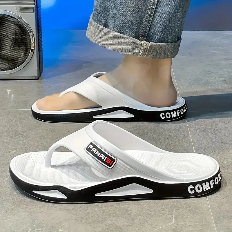 Men's Trendy Solid Color Flip Flops, Comfy Non Slip Durable Lightweight Thong Sandals For Men's Summer Outdoor Activities